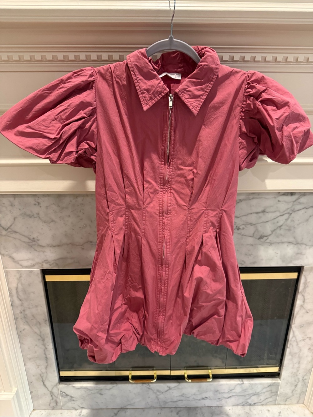 Olivaceous Dusty Rose Puff-Sleeve Dress with Front Zip